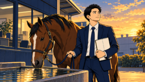 馬を水飲み場まで連れてきて、飲むかどうかは馬に任せて空を見上げる会社員
